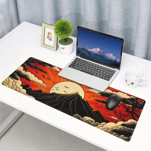 XL Japanese Mount Fuji Red Sunset Gaming Mouse Pad, Large Non-Slip Rubber Mousepad, 31.5'' X 11.8''.