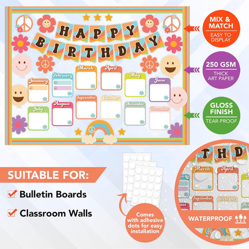 Decorably 81 Pcs Birthday Chart for Classroom - Birthday Bulletin Board Decorations, Classroom Birthday Chart Set