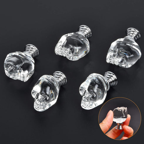 Milkary 10 Pcs Crystal Glass Door Knobs, Skull Clear Glass Wardrobe Pull Knobs with Screws, Drawer Knobs Handle