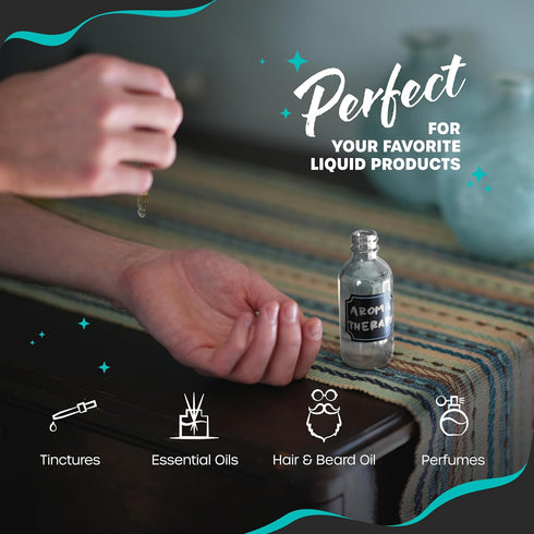 Nevlers 24 PK Clear Glass Dropper Bottle 2oz, Essential Oil Dropper Bottle with Droppers, Funnel, Brush, & Labels