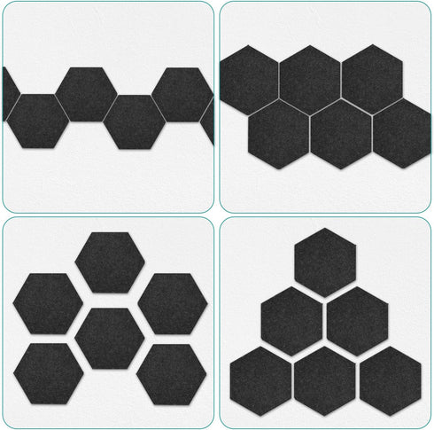 Navaris Hexagon Felt Board Tiles - Set of 6 Notice Memo Bulletin Boards with Push Pins, 5.9 x 7 inches (Dark Grey)