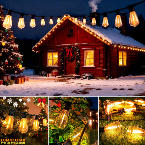 100 52 Bulbs(2 Outdoor LED String Lights with Feet Edison Plastic Spare), Waterproof Hanging Lights for Patio Backyard