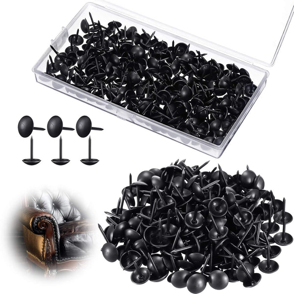 Outus 200 Pcs Black Upholstery Tacks, 7/16 Inch Decorative Furniture Tacks with Storage Box for DIY Projects, Home Decor
