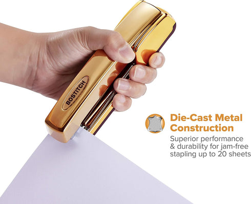 Bostitch Office Professional Metal Executive Stapler, 20 Sheet Capacity, Gold Chrome
