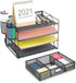 Marbrasse 4-Trays Desktop File Organizer with Pen Holder | Paper Letter Tray with Drawer and 2 Pen Holders