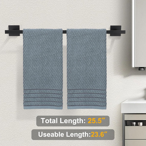 YACVCL Bath Towel Bar Black, 23.6 Inch Towel Rack, 304 Stainless Steel Bathroom Accessories Wall Mounted