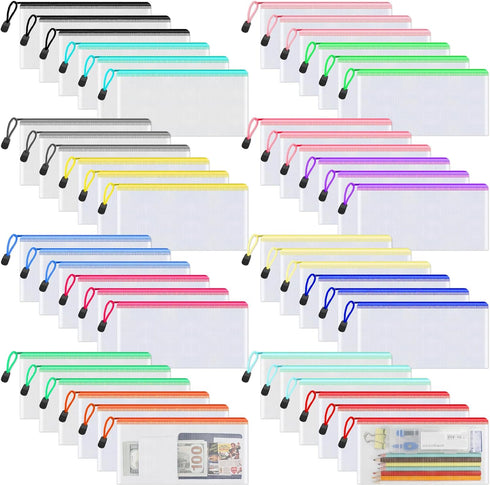 Umriox 48pcs Pencil Pouches, A6 Size Mesh Bags with Zipper, Waterproof Storage Bags for School and Office Supplies