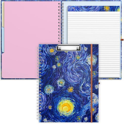 Rimilak Spiral Clipboard Folio with Refillable Lined Notepad, 14.5 x 9.8 Inch, Starry Sky Design