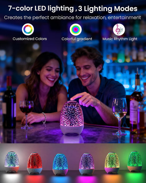 3D 7 Aiscool Night Light Bluetooth Speaker, Glass Fireworks Lamp with Touch Control, Colors & Gradient Mode