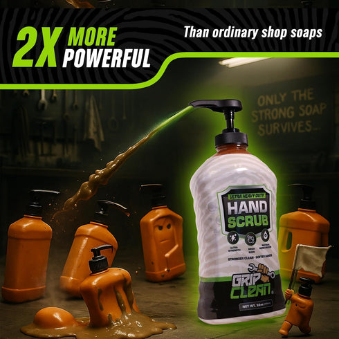 Grip Clean - Waterless Hand Cleaner for Auto Mechanics - Heavy Duty Pumice Soap & Fingernail Brush, Industrial Strength