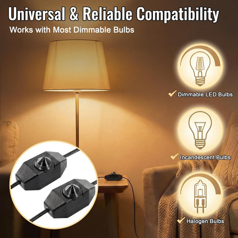 2 Pack Dimmer Dimmer Dimmable Bulbs Upgraded Inline Switch for Lamp Cord, Full Range Rotary Switch for Table Floor
