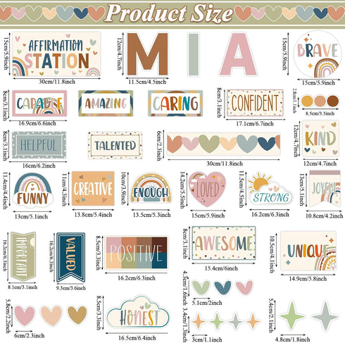 BOHO Affirmation Station Bulletin Board Set Motivational Posters for Classroom Decors I Am Positive Affirmations Accent Cutouts Inspirational Rainbow Bulletin Board for Home School Teacher Wall Supply by Naozinebi