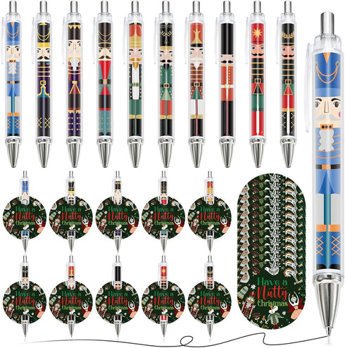 Jetec 100 Set Christmas Nutcracker Gifts, King and Soldier Nutcracker Ballpoint Pen with Have a Nutty Christmas Card