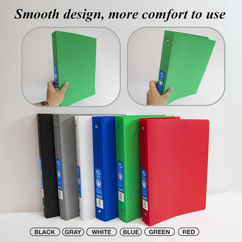 BAZIC 3 Ring Binder 1" Poly Binders Organizer, Matte Color Soft Cover, Round Ring, Holds 175 Sheets (6-Count)