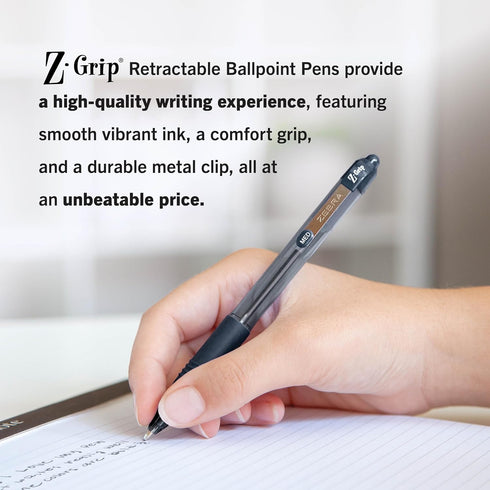 Zebra Pen Z-Grip Retractable Ballpoint Pen - Medium Point (1.0mm), Blue and Black Ink, 36-Pack