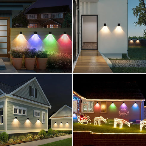 Mailbox, 2 Pack Solar Wall Lights Outdoor Waterproof Solar Fence Light LED Downlights with Warm White & RGB Modes