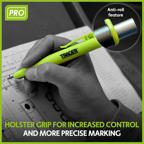 Set 6 Tracer Pro Aluminum Deep Hole Construction Pencil - Durable Mechanical Carpenter Pencils with Sharpener