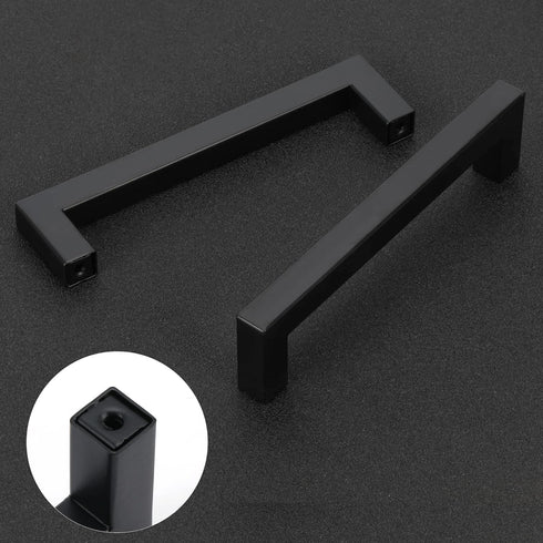 Matte Black Cabinet Pulls, Square Drawer Handles, 5 Pack 3-3/4 Inch Stainless Steel Kitchen Hardware, 96mm Hole Centers