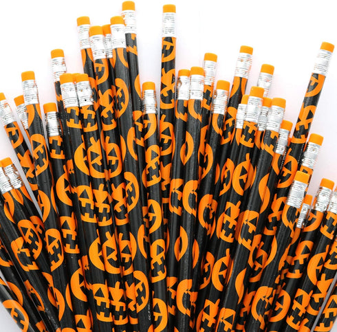GiftExpress 48-Pack Halloween Pumpkin Pencils with Eraser, Halloween Treats for Kids, Classroom Prize Supplies