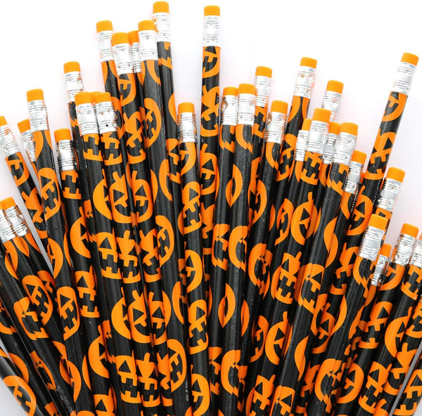 GiftExpress 48-Pack Halloween Pumpkin Pencils with Eraser, Halloween Treats for Kids, Classroom Prize Supplies