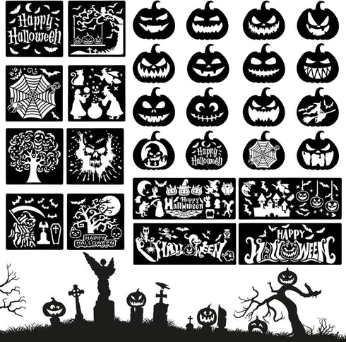 28 pcs Halloween Stencils by lyfLux - Pumpkin Carving and Painting Stencils for DIY Artistic Creation