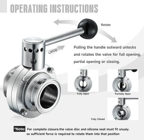 Leingar 2 Pack 1Inch 304 1" Beverage(1" Tri Clamp Butterfly Valve, Sanitary Stainless Steel Manual Pull Handle Valve