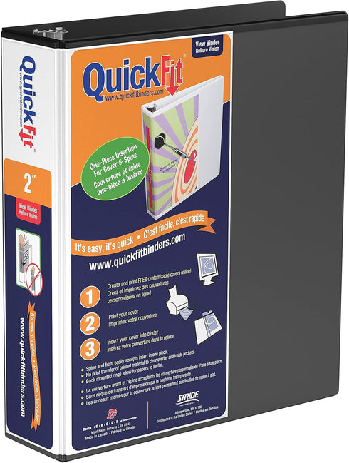 QuickFit View Binder, 3-Ring Binder, Angle D Ring, 2 Inch, Black (87031)