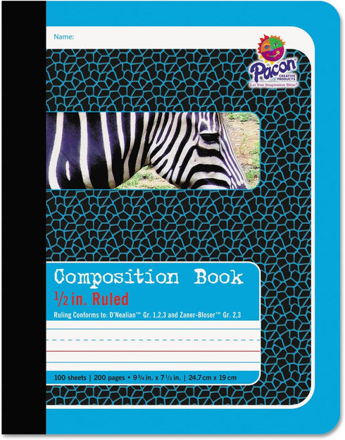 Pacon 2425 Composition Book, 1/2 Ruling, 9 3/4 x 7 1/2, 100 Sheets for School and Office