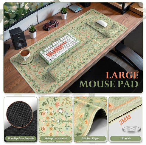 iCasso Set,Ergonomic Mouse Pad with Wrist Rest,Large Desk Mat Keyboard Pad with Wrist Support,Non-Slip Mouse Mat