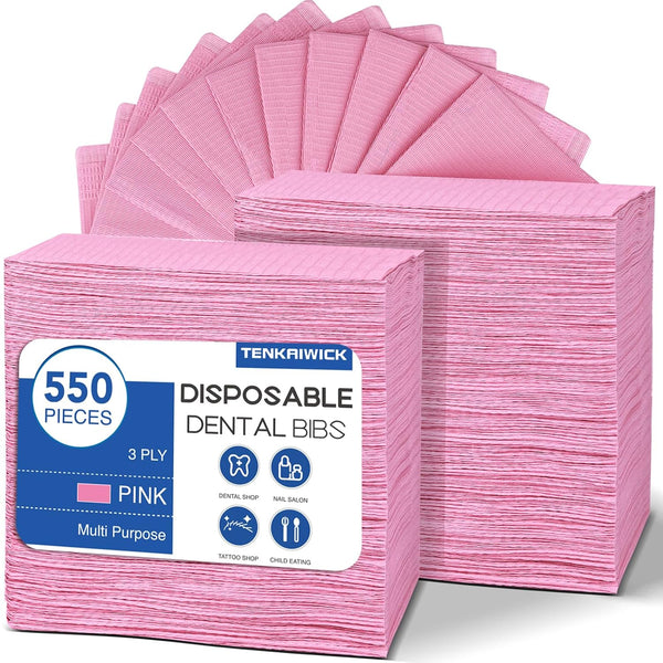 550 Pack Disposable Dental Bibs 13"x18", 3-Ply Waterproof Tattoo Bibs Sheet for
