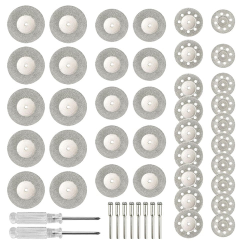 40 Pcs Diamond Cutting Wheel Set, 25mm/30mm/35mm/40mm with 8 Pcs 3mm Mandrel and 2 Pcs Screwdriver