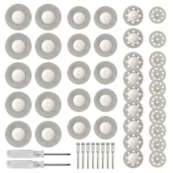 40 Pcs Diamond Cutting Wheel Set, 25mm/30mm/35mm/40mm with 8 Pcs 3mm Mandrel and 2 Pcs Screwdriver