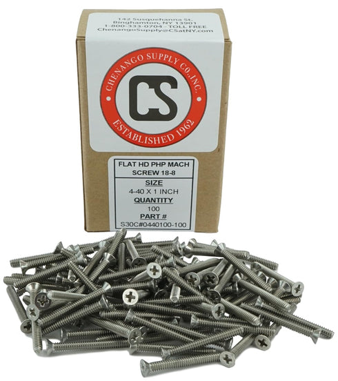 Stainless 4-40 x 1 Flat Head Machine Screws, Full Thread, Phillips Drive, Stainless Steel 18-8