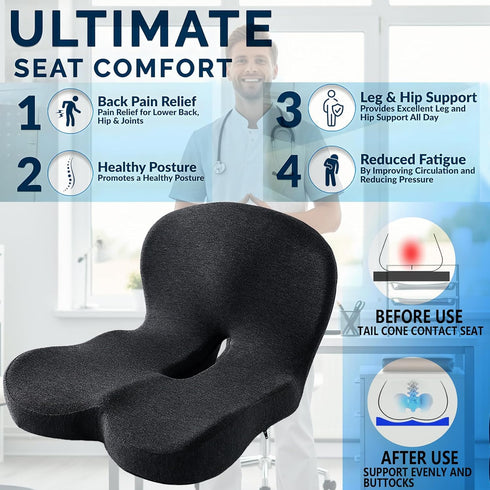 dunlips Tailbone Memory Foam Seat Cushion for Truck Drivers, Office Chairs, Car Seats Ergonomic Chair Cushion, Sciatica