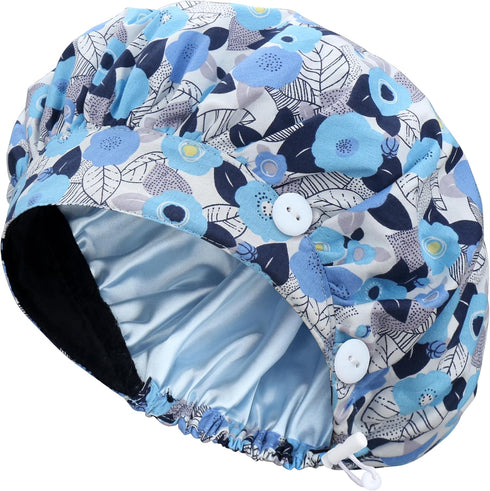 2 Pack ABAMERICA Bouffant Caps with Button and Sweatband, Adjustable Scrub Caps for Women Men, One Size Multi Color