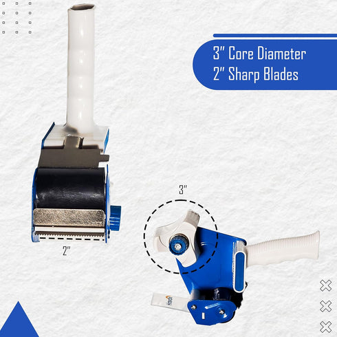 Handheld Heavy Duty Packing Tape Dispenser Gun, Wide Packing Tape Seal Gun, 3" White & Blue