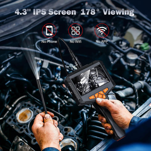 GinoCaco 50FT 4.3 8 1080P IP67 Borescope Camera with Light, Endoscope with Adjust Lights, Inspection Camera