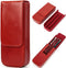 Top Grain Genuine Leather 3 Pen/Pencil Tray Case Holder, Handmade, Magnetic Closing, Glossy Red, 3 Slots, No Logo