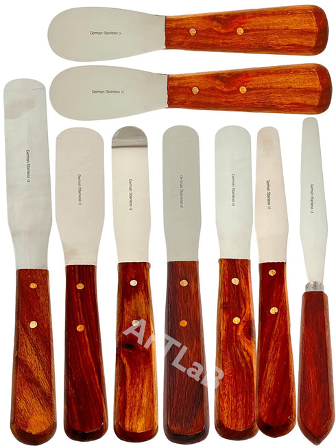 ArTLaB Premium Stainless Steel Lab Spatulas with Wooden Handle, Set of 9