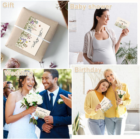 52 Pack Set Summer 4x6inch Thank You Cards With Envelopes Wildflower Thank You Cards Bulk Assortment Greeting Gift