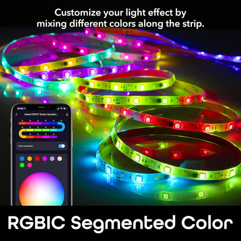 16.4 Geeni Prisma Symphony Smart LED Strip Lights, RGBIC Neon Color Changing WiFi Lights with App Remote Control