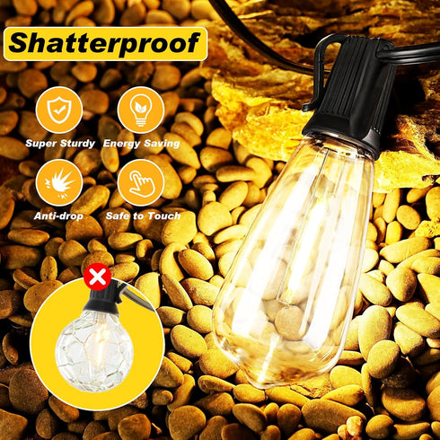 Adirxon 50 27 Bulbs FT Outdoor String Lights with Shatterproof Waterproof LED Edison Connectable Hanging Patio Lights