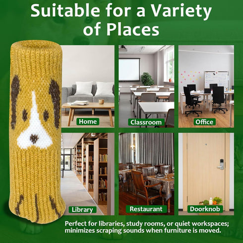 16PCS Cute Dog Chair Leg Socks - Double Layer Knitted Furniture Booties - Non-Slip High Elastic Floor Protectors