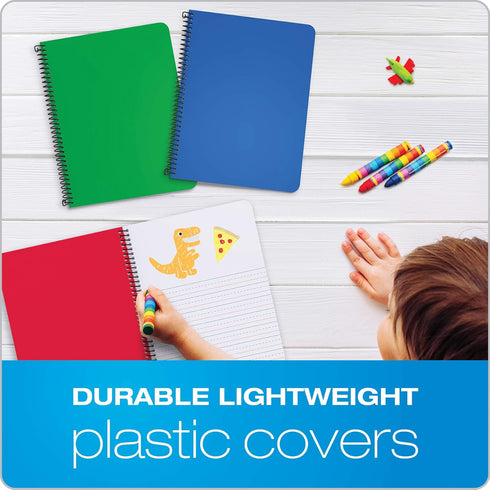 Oxford Primary Spiral Notebooks, 3/PK, 80 Sheets, Durable Plastic Covers, Pre-K, K-2, Blue/Red/Green, 9 3/4 x 7 1/2