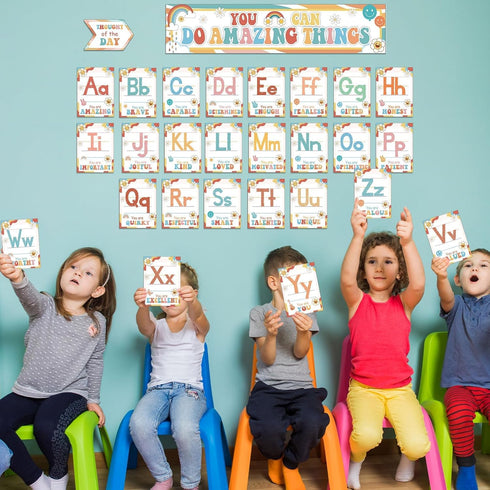 gisgfim Groovy Alphabet Affirmations Bulletin Board Positive Motivational Cutouts for Classroom Home Decor