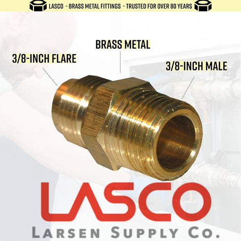 LASCO 17-4831 3/8-Inch Flare to 3/8-Inch Male Pipe Thread Brass Adapter