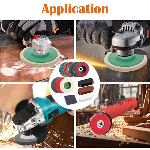 JOUTYFOR 18 Pack 4 Inch 14 3 Buffering Wheels Polishing Kit with Compound for Angle Grinder, Includes Pcs Nylon Fiber
