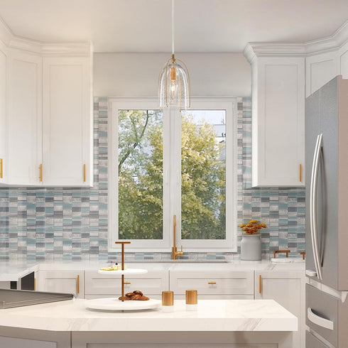 KSANA Gold Pendant Light, Modern Pendant Lighting Fixture with Seeded Glass Shade for Kitchen Island, Dining Room
