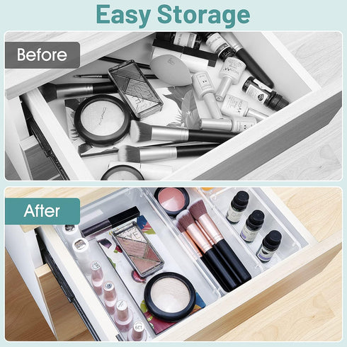 WOWBOX 25 PCS Clear Plastic Drawer Organizer Set, 4 Sizes Desk Drawer Divider Organizers and Storage Bins for Makeup,