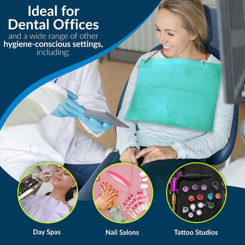 917410 4 13 18 (Pack 500) 3-Ply TIDI Ultimate Dental Bib, Teal, Layers, W x L of Disposable Dental Bibs Embossed Tissue